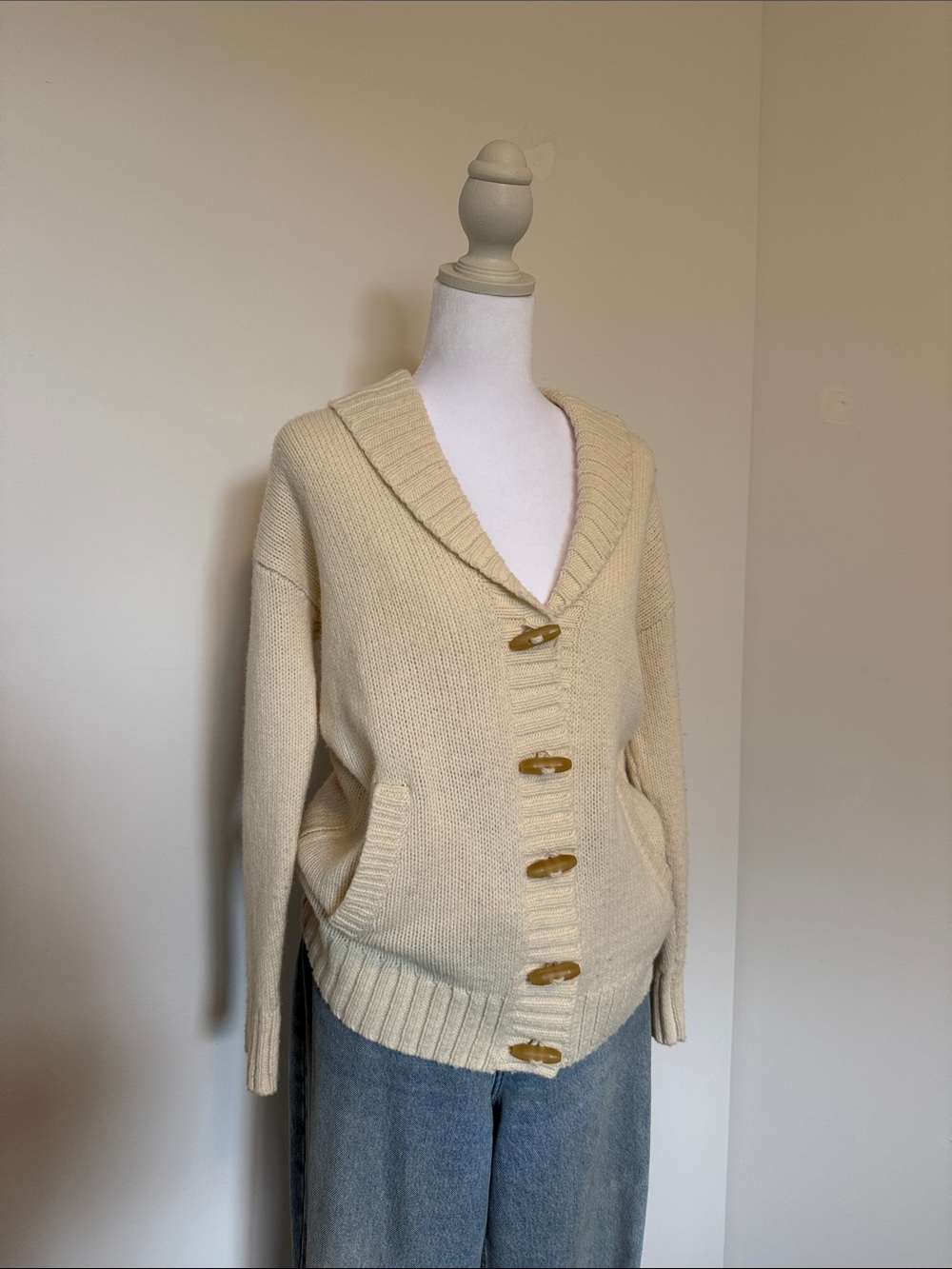 NWT LlBean Cream V-Neck Button Front Women's Sweater